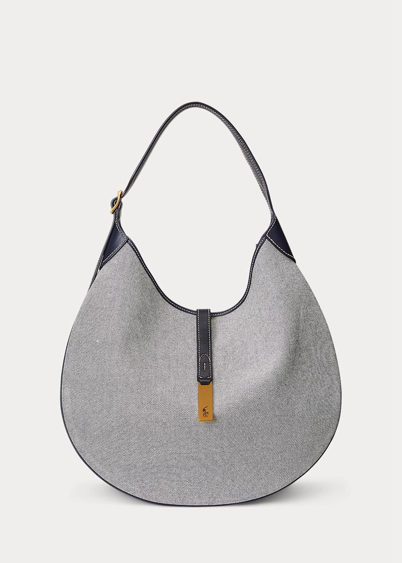 Bolso Polo Ralph Lauren Mujer Polo Id Lona Medium Shoulder Chile Gris SPIXA-0657